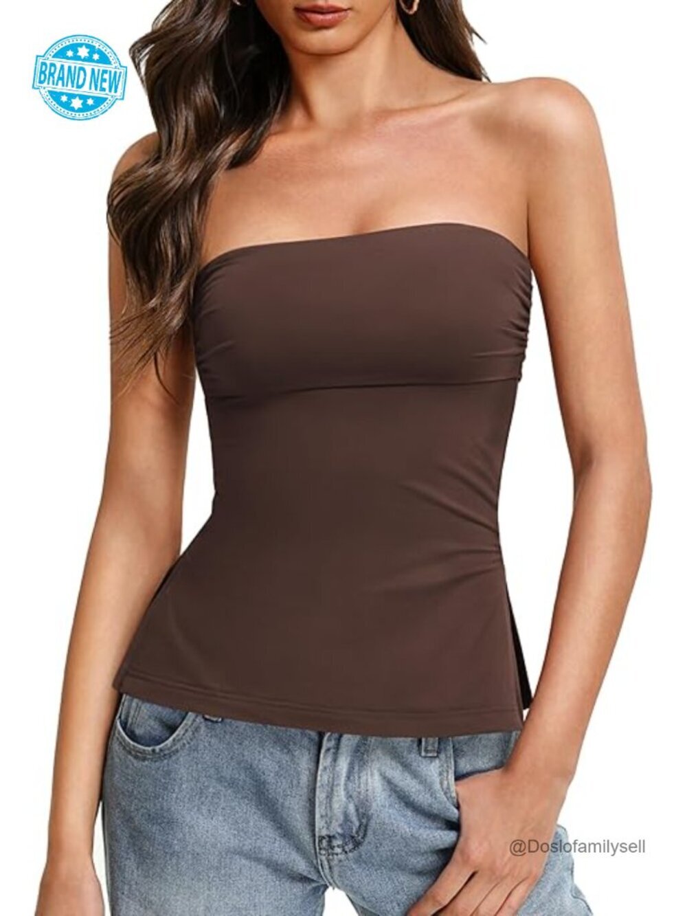 Double Lined Tube Top Side Split Strapless Going Out Summer Tops